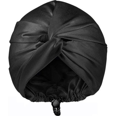 Gorro de dormir de doble capa confeccionado en satén y seda, turbante ajustable para cabello rizado o liso. (1/5)