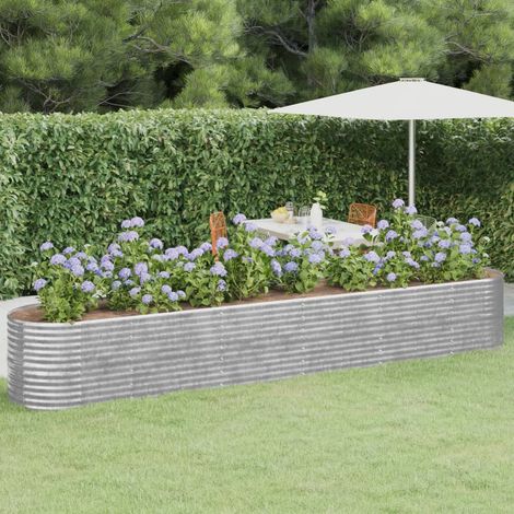 Garden Raised Bed Silver Powder-Coated Steel Large vidaXL