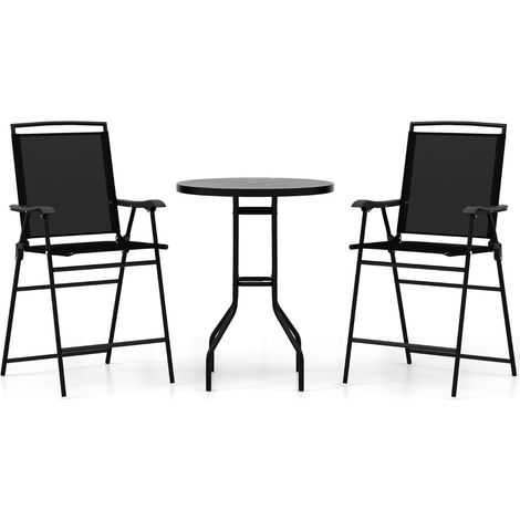 Set di 2 sgabelli da bar da esterno, Arredamento da bistrot con piano tavolo in DPC foro per ombrellone Nero (1/3)
