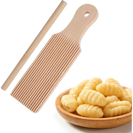 Planche à Gnocchi en Bois de hêtre, Planche à pâtes avec Rouleau en Bois, Accessoire pour Machine à pâtes, pour préparer gnocchis, Macaronis et pâtes (1/5)