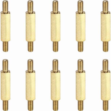 Lot de 10 écrous à double extrémité en cuivre, M3x6+15+6 mm, filetage mâle mâle à double extrémité, tête hexagonale, vis à filetage droit/gauche (1/5)