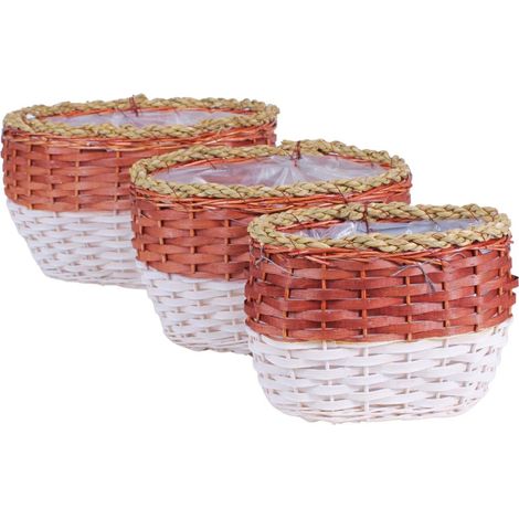 Cesto vimini ovale portavaso bordo corda, 38x29x22 cm
