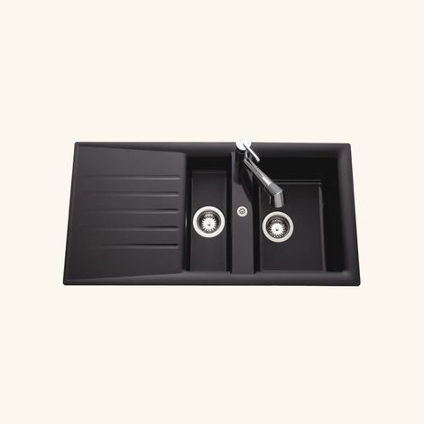 Évier résine noir 98x50 cm – 1 bac 1/2 réversible avec égouttoir – Évier à encastrer avec bonde et siphon inclus – EWI (1/2)