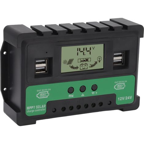Contrôleur solaire 12V/24V avec charge/décharge, régulateur photovoltaïque, écran LCD, double sortie USB, 40A (1/5)