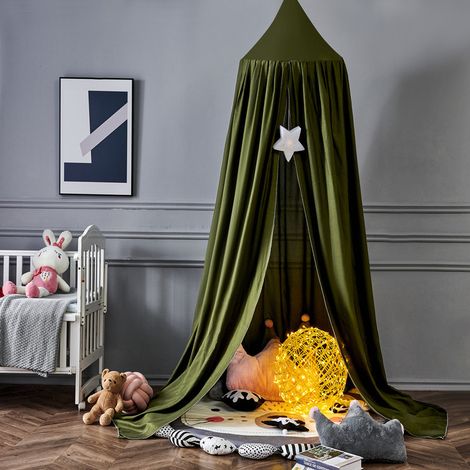 Ciel de lit, baldaquin en dôme, moustiquaire suspendue, tente de lit, rideau de lit occultant – 65 x 270 x 400 cm,Vert kaki (1/5)