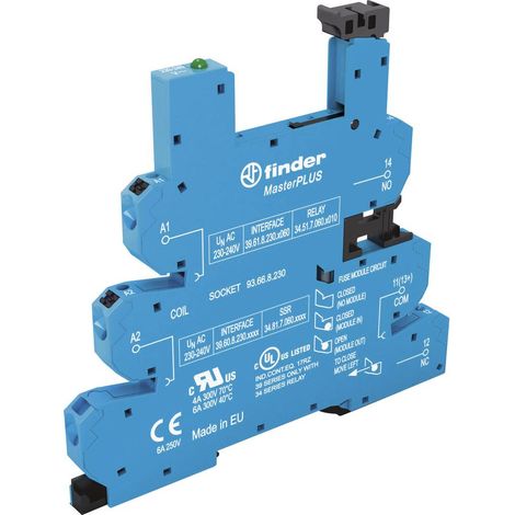 Finder 93.66.7.024 Zoccolo per relè con leva di bloccaggio, con LED, con circuito di soppressione EMC Adatto per serie
