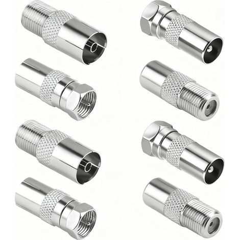 Adaptateur F Femelle vers TV Femelle - 9,5 mm - Impédance 75 Ohm - Pour Câbles Coaxiaux SAT Antenne - Lot de 8