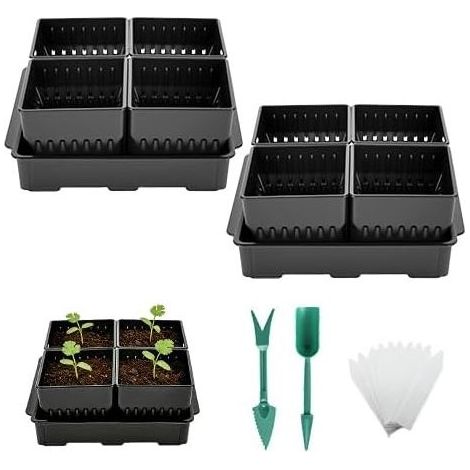 Lot de 8 mini plateaux de culture réutilisables pour plantes - En plastique - Pour jardins d'enfants, avec étiquette et outils (1/5)