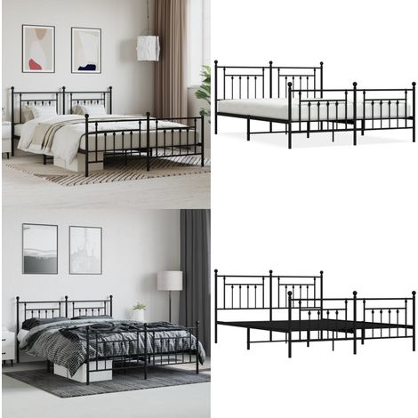 Metallbett ohne Matratze mit Fußteil Schwarz 180x200 cm - Metallbett - Doppelbett - Boxspringbetten - Bettgestell - Schlafraum - Home & Living