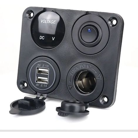4-in-1 Kfz-Ladegerät-Schalterpanel, Dual-USB-Ladefunktion + LED-Voltmeter + Ein-/Ausschalter + Zigarettenanzünderbuchse für Boote