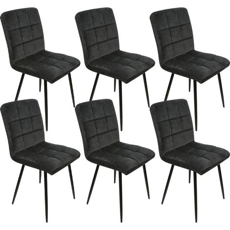 Lot de 6 Chaise de salle à manger,chaises en velours, Siège rembourrée, tissu imitation daim, pieds en métal, charge 120 kg, pour salle à manger, salon, chambre, noir (1/5)