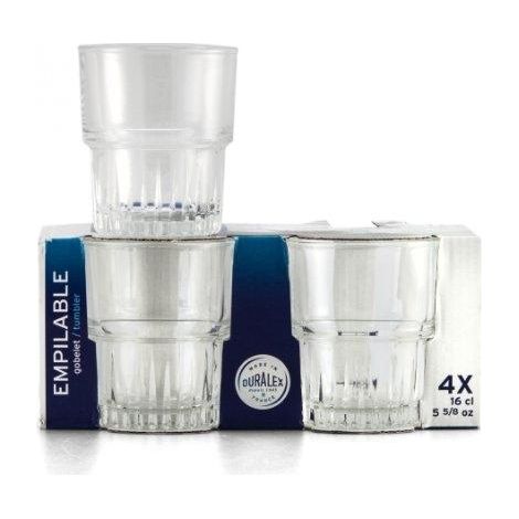 Duralex Stapelbecher 16 cl Transparent Set von 4 Tempered Glass