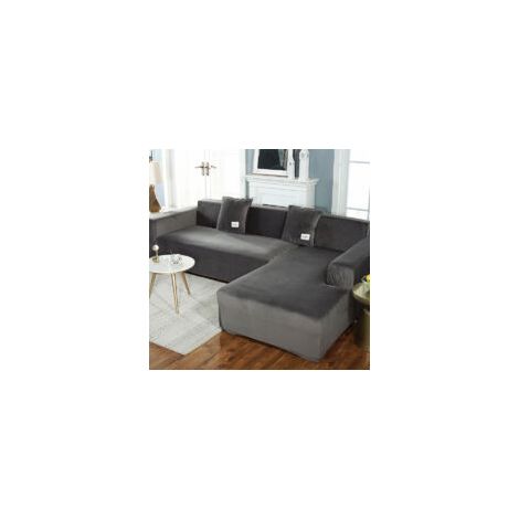 Housse de Canapé d'angle avec Accoudoirs Housse de Canapé Canapé de Protection Extensible en Forme de L (Canapé d'angle en Forme de L, Veuillez Acheter Deux Pièces)-Gris foncé Simple 90-140cm