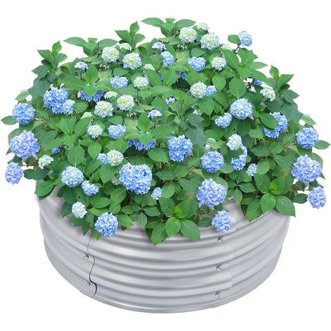 Bac de culture rond surélevé en métal galvanisé, jardinière surélevée bac à plantes,fleurs, et légumes pour jardin potager extérieur (60x60x28cm, Argent) (1/5)