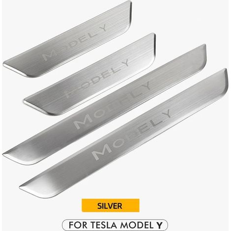 Seuil de porte décoratif argenté pour Tesla Model Y 2023 protection de pédales motif carbone Accessoires auto (1/3)