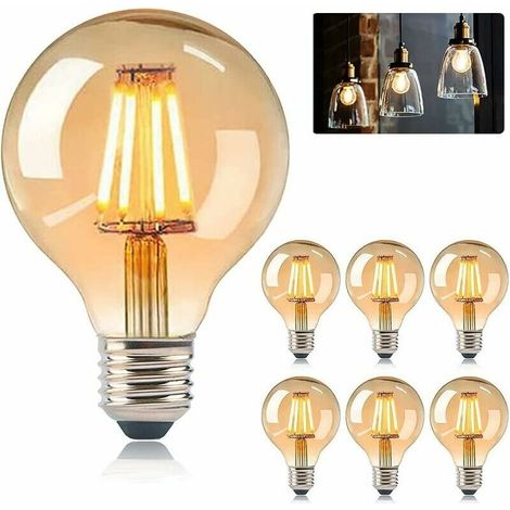 Ampoule E27 - Filament Rétro G80 - LED 4 W - Blanc Chaud 2700 K - Décoration Vintage pour Intérieur Café Restaurant Vitrine - 6 Pièces