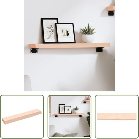 The Living Store Wandregal 60x10x4 cm Massivholz Eiche Unbehandelt - Wandregal - Eichendielen - Holzmöbel - Rustikal - Deko Regal (1/5)