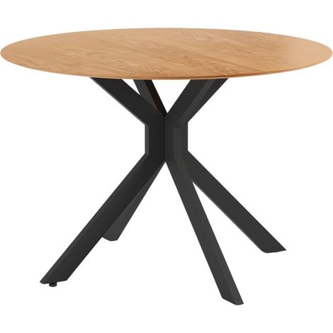 Table ronde pliable demi-lune MDF placage naturel pieds croisés métal noir - VIANA (1/5)