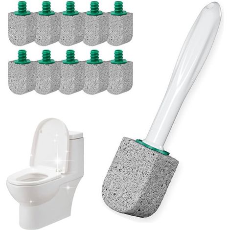 Pietra pomice per WC - 10 pezzi di pietra pomice per WC - Con 1 manico e lama - Pietra pomice per la pulizia - Pulizia del WC - Spazzolino per WC - Pietra abrasiva (1/5)
