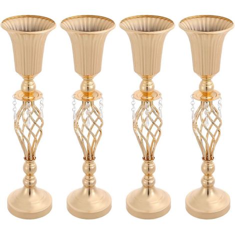 Ensemble de 6 vases dorés en métal 59 cm vases centre de table trompette supports à fleurs pour décoration mariage (1/5)