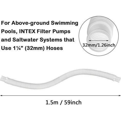 2 Stück 32-mm-Pool-Ersatzschlauch, Poolschlauch, Ersatzschlauch für Poolfilterpumpen (1,5 m) für 300, 330, 530 und 1000 GPH (1/4)