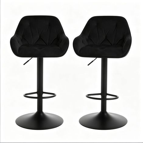 CHICFURN Sgabello da bar regolabile 37,5 x 37 x 108,5 cm in velluto nero, schienale e braccioli (1/5)