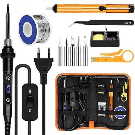 Kit de Fer à Souder 80W, 13-en-1 Mit LCD, Fil à Souder Inclus Idéal pour Réparation Électrique, DIY, Électronique Prise EU (1/5)