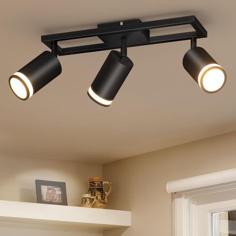 Plafonnier LED 3 Spots GU10 Noir, Base Carrée Ajourée Moderne (1/5)