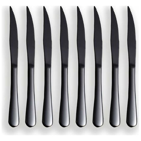 Black Steak Knife Set, Titanium Stainless Steel, 8-Piece Table Knife Set