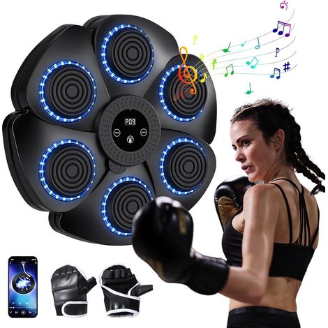 Macchina da boxe - Macchina da boxe musicale - Nuova 2024, da parete, intelligente, con Bluetooth, guantoni da boxe per adulti/bambini, 9 velocità e impostazioni di contatore