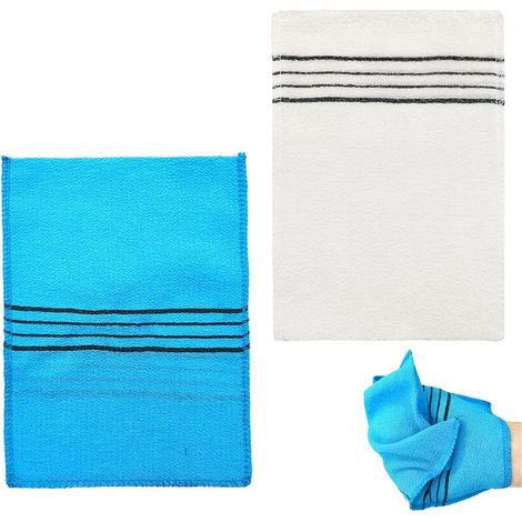 Lot de 2 gants de hammam turcs blancs [gant exfoliant, serviette exfoliante douche et corps] (1/5)