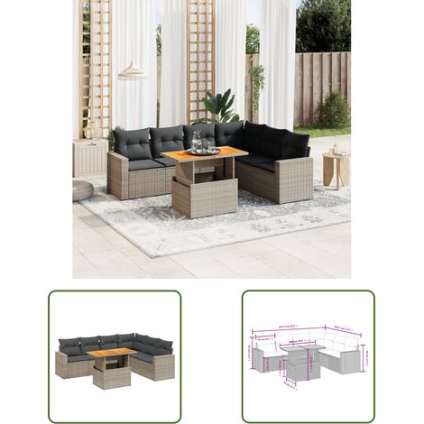 The Living Store 7-tlg. Garten-Sofagarnitur mit Kissen Grau Poly Rattan - Gartenmöbel Set - PE-Rattan Möbel - Outdoor Lounge - Gartenlounge - Terrassenmöbel (1/3)