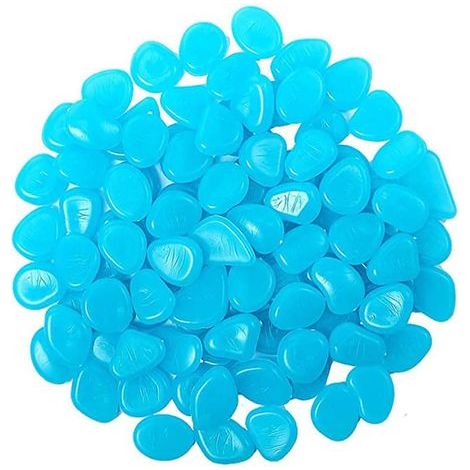 Lot de 200 galets lumineux multicolores pour aquarium, galets fluorescents pour allées, décoration d'extérieur, aquarium, jardin (bleu) (1/5)
