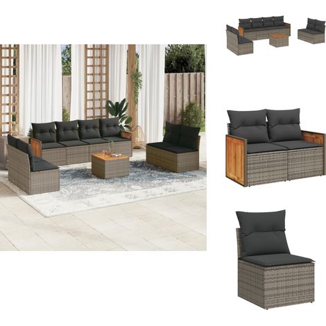 Salon de jardin 9 pcs avec coussins gris résine tressée - Ensemble Salon De Jardin - Meuble De Jardin - Mobilier Extérieur - Salon De Jardin Pliable - Chaise Longue (1/5)