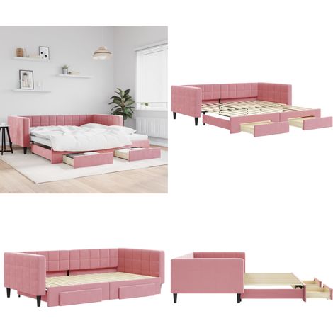 vidaXL Tagesbett Ausziehbar mit Schubladen Rosa 100x200 cm Samt (1/5)