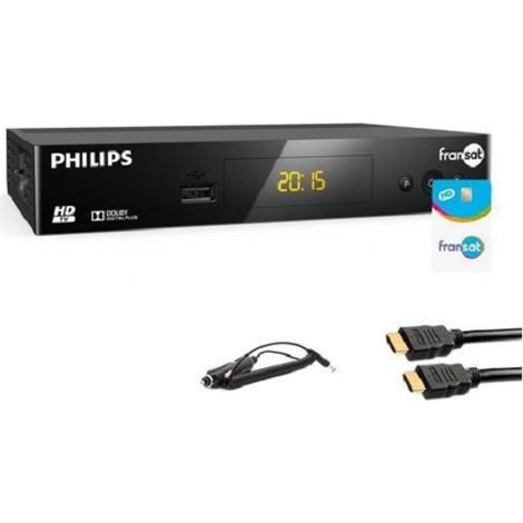 PACK RÉCEPTEUR PHILIPS DSR 3031F FRANSAT + CARTE PC7 + CORDON 12V CAMPING CAR DECODEUR TNT France