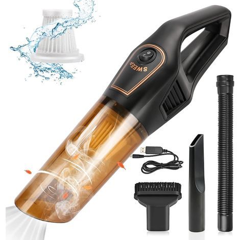 Aspirateur à Main, 120W Aspirateur de Voiture Rechargeable pour Voiture/Cuisine, Portable Aspirateur de Table de Voiture sans Fil avec Filtre Lavable/Buses(Noir) (1/5)