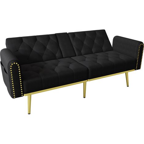 Canapé multifonctionnel convertible inclinable Velours Noir 175 x 80 x 73.5 cm ZIPSOFA (1/5)