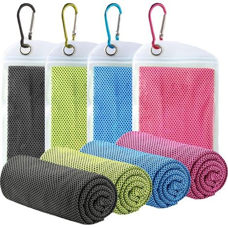 Lot de 4 serviettes de refroidissement 35.4x11.8 pouces, serviette de gym en microfibre à refroidissement instantané, serviette de sport douce et respirante pour course, yoga, entraînement, camping, (1/5)