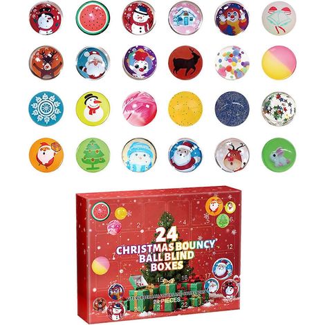 Lot de 24 balles rebondissantes décorées de Père Noël, bonhomme de neige et élans, idéales comme récompenses pour les élèves. (1/4)