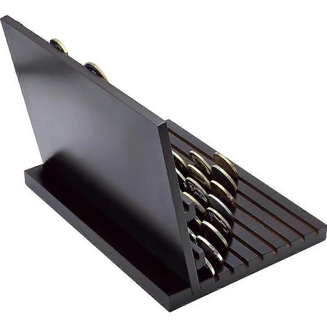 Porte-monnaie en bois noir, support à pièces avec base inclinée, pouvant contenir 80 pièces, idéal pour les collectionneurs. (1/5)