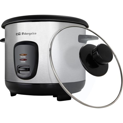 Cuiseur de riz et vapeur d'une capacité de 1 litre, corps en acier inoxydable, récipient de cuisson en aluminium antiadhésif, couvercle en verre trempé, puissance de 400 W (1/5)