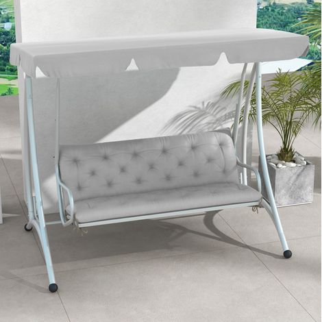 Cojín para banco de 3 plazas 150 x 98 x 8 cm con 6 lazos, poliéster, gris claro OKMYHOME (1/5)