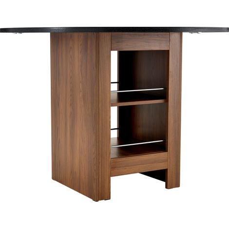 Tavolo da pranzo rotondo moderno 100 cm in MDF nero e effetto noce con ripiani portaoggetti (1/5)