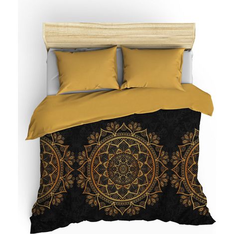 Funda nórdica, funda nórdica, ropa de cama Set 100% Algodón Gold Negro (1/5)