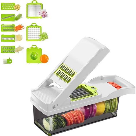 Cortador de verduras, mandolina para cortar verduras, picador de cebolla, rebanar, picar, cortador de cebolla, ensalada, fruta, blanco (1/5)