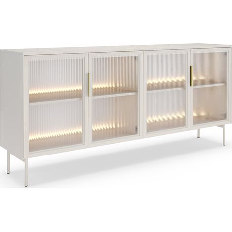 Selsey LUMI – Buffet 4 portes vitrées avec éclairage LED - Cachemire - 181 cm (1/5)
