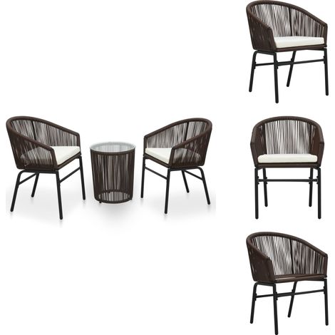 3-tlg. Bistro-Set mit Kissen PE-Rattan Braun - Outdoor Möbel - Gartenmöbel Set - Rattan Gartenstuhl - Glas Tisch - Bistro Set (1/5)
