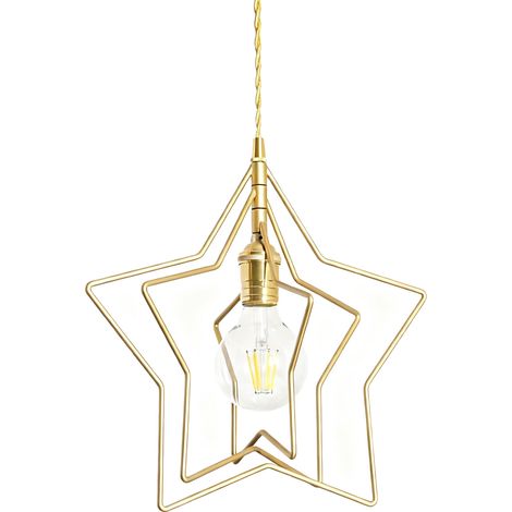 Sternförmige Pendelleuchte aus reinem Kupfer, einfache Montage, stabile Halterung, Wohndekoration, Hängeleuchte ohne Leuchtmittel, goldfarbene Fassung (Lampenfassung aus reinem Kupfer), Sterndesign (1/5)