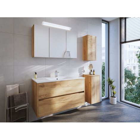 Badmöbel Set Taifun 4tlg. 100cm Spiegelschrank, 2x Badschrank eiche (1/5)